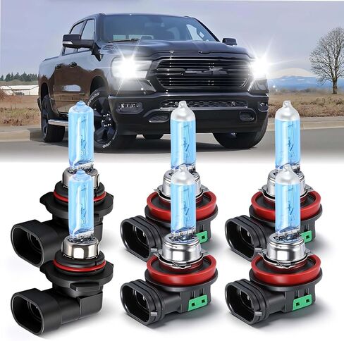 SHENKENUO مناسب لـ DODGE RAM 1500 2500 3500 (2009-2012 4-مصابيح أمامية) و(2013-2018 بدون جهاز عرض) 9005+H11 مجموعة مصابيح هالوجين أمامية عالية/منخفضة الشعاع، 6 عبوات in Kuwait