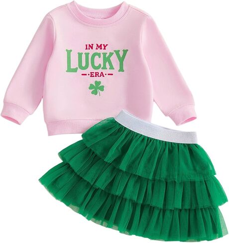 BemeyourBBs Toddler Girl St Patricks Day Outfit Baby Girl Crewneck Shirt Tutu Skirts Set Cute Little Girl Spring Clothes in Saudi Arabia
