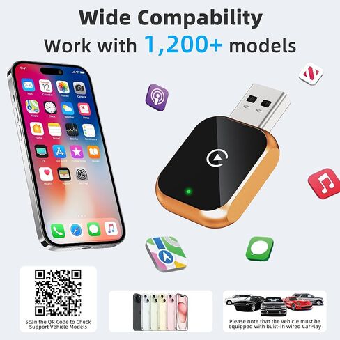محول Carplay لاسلكي صغير لهاتف iPhone - محول Carplay اللاسلكي Car Play Dongle Bluetooth، متوافق مع iPhone iOS 10+، برتقالي in Kuwait