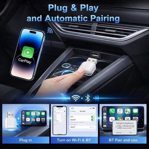 محول CarPlay لاسلكي ذكي جديد لهاتف Apple iPhone - دونجل USB نحيف وصغير للغاية، يحول CarPlay السلكي إلى اتصال لاسلكي مستقر، متوافق مع مركبات CarPlay السلكية OEM ونظام iOS 10+ (أبيض) in Kuwait