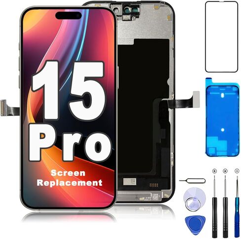 لشاشة iPhone 15 Pro LCD بديلة 6.1 بوصة FHD COF LCD عرض 120 هرتز تعزيز 3D Touch IPS محول الأرقام مجموعة كاملة مع مجموعات أدوات الإصلاح، استبدال الشاشة (لـ A2848، A3101، A3102، A3104) in Saudi Arabia