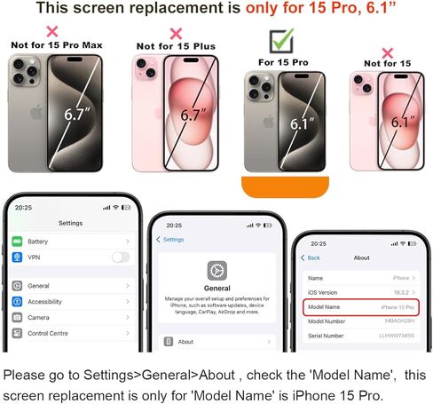 لشاشة iPhone 15 Pro LCD بديلة 6.1 بوصة FHD COF LCD عرض 120 هرتز تعزيز 3D Touch IPS محول الأرقام مجموعة كاملة مع مجموعات أدوات الإصلاح، استبدال الشاشة (لـ A2848، A3101، A3102، A3104) in Saudi Arabia