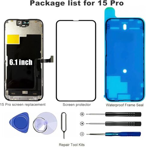 لشاشة iPhone 15 Pro LCD بديلة 6.1 بوصة FHD COF LCD عرض 120 هرتز تعزيز 3D Touch IPS محول الأرقام مجموعة كاملة مع مجموعات أدوات الإصلاح، استبدال الشاشة (لـ A2848، A3101، A3102، A3104) in Saudi Arabia