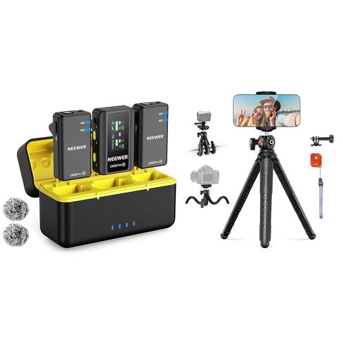 NEEWER CM28 PRO Wireless Lavalier Microphone System with Charging Case + TP35 Tripod for iPhone & Action Camera with Remote, CM28PRO with Noise Canceling 4GB Storage for iPhone iPad Android Camera PC in Saudi Arabia