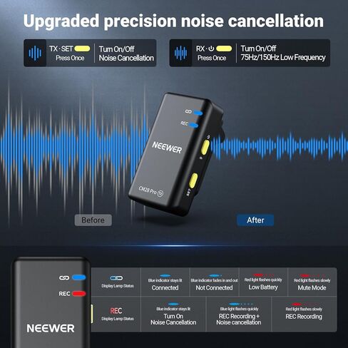 NEEWER CM28 PRO Wireless Lavalier Microphone System with Charging Case + TP35 Tripod for iPhone & Action Camera with Remote, CM28PRO with Noise Canceling 4GB Storage for iPhone iPad Android Camera PC in Saudi Arabia