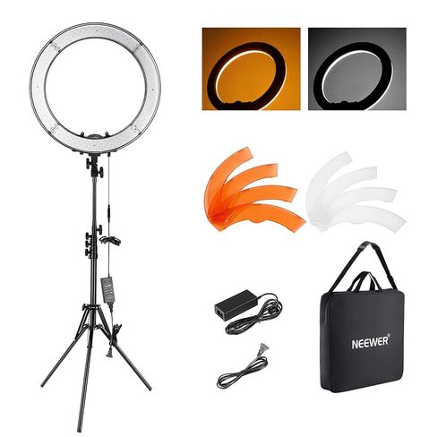NEEWER CM28 PRO Wireless Lavalier Microphone System with Charging Case + RL-18 18" Ring Light with Tripod Stand, CM28PRO with Noise Canceling 4GB Storage Compatible with iPhone iPad Android Camera PC in Saudi Arabia