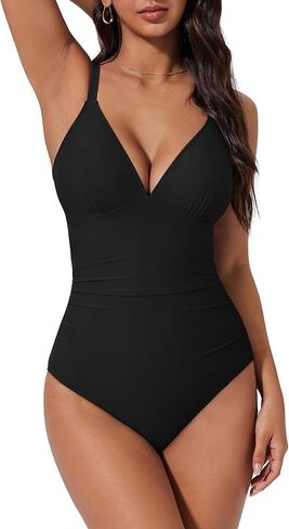 SUUKSESS Women Tummy Control One Piece Swimsuit Sexy V Neck Push Up Bathing Suit in Saudi Arabia