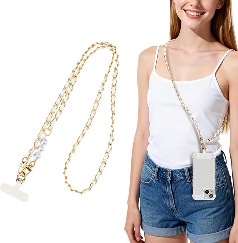 Mobile Phone Crossbody Chain, Universal Phone Lanyard With Pearl And Lanyard Tags, Stylish Hands-Free Suitable For Most Smartphones in Saudi Arabia