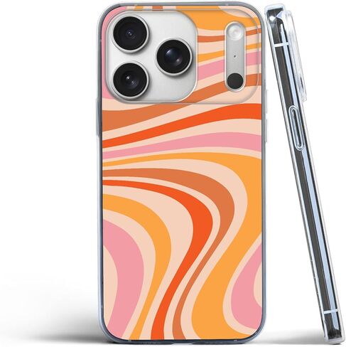 Compatible for iPhone 17 Pro Case, Aesthetic Retro 70s Orange Swirl Vintage Vibe Color Waves Art TPU Charm for Soft Protection Clear Case in Saudi Arabia