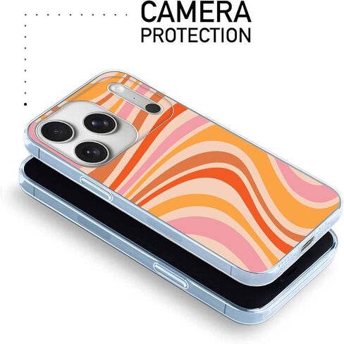Compatible for iPhone 17 Pro Case, Aesthetic Retro 70s Orange Swirl Vintage Vibe Color Waves Art TPU Charm for Soft Protection Clear Case in Saudi Arabia