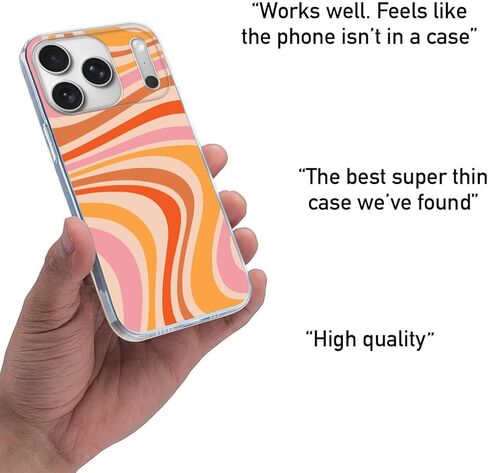 Compatible for iPhone 17 Pro Case, Aesthetic Retro 70s Orange Swirl Vintage Vibe Color Waves Art TPU Charm for Soft Protection Clear Case in Saudi Arabia