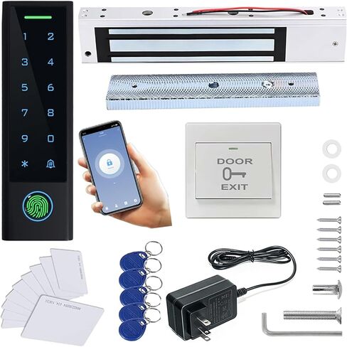 MENGQI-CONTROL WiFi Remote Add Delete User Biometric Fingerprint RFID Password Access Control Systems + 600lbs Force Electric Magnetic Lock +Cards and Key Fobs keypad Reader 110V-240V Power Adapter in Saudi Arabia