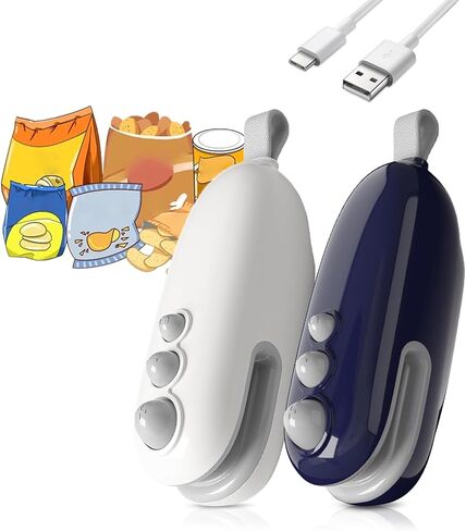 2Pcs Mini Bag Sealer with Cutter and Magnet Rechargeable, 2 in 1 Heat Sealer and Cutter, Portable Snack Plastic Bag Heat Sealing Machine,for Household (Blue+White) in Saudi Arabia