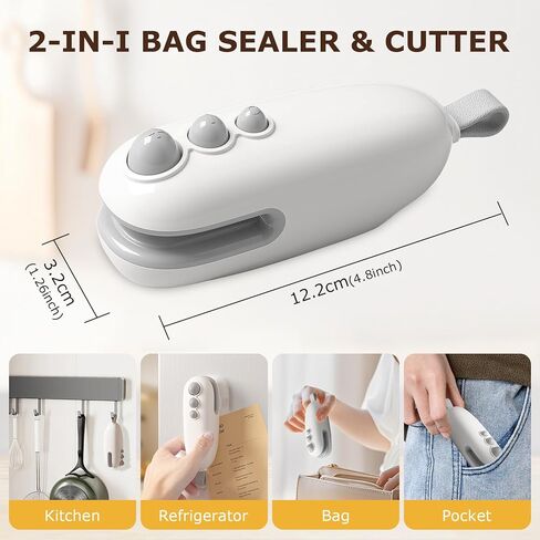 2Pcs Mini Bag Sealer with Cutter and Magnet Rechargeable, 2 in 1 Heat Sealer and Cutter, Portable Snack Plastic Bag Heat Sealing Machine,for Household (Blue+White) in Saudi Arabia