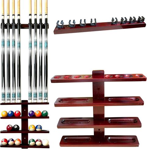 Wall-Mounted Pool Stick Holder, All Handicraft Hardwood Rack for 8-Cue Storage, Billiard Accesories Organizer (BLACK) in Saudi Arabia