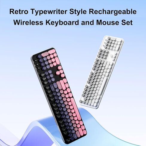 2.4G Full Size Wireless Keyboard and Mouse Combo, Bluetooth/2.4G Dual Mode, Typewriter Style Round Keycap, Cute Gradient Colors, Compatible with PC/Notebook/Tablet/Smartphone (Black Pink) in Saudi Arabia