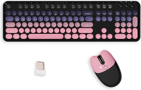 2.4G Full Size Wireless Keyboard and Mouse Combo, Bluetooth/2.4G Dual Mode, Typewriter Style Round Keycap, Cute Gradient Colors, Compatible with PC/Notebook/Tablet/Smartphone (Black Pink) in Saudi Arabia