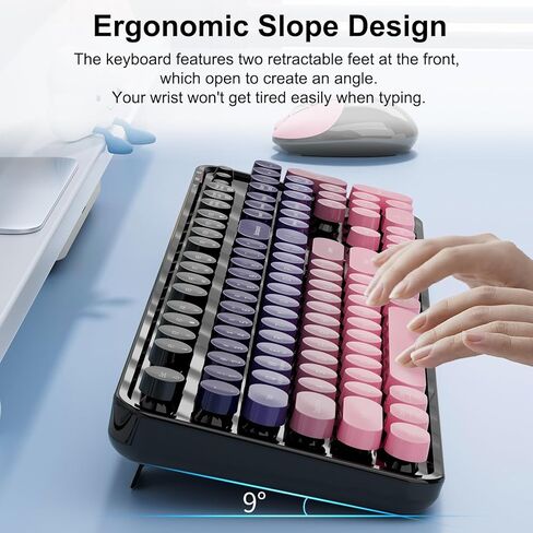 2.4G Full Size Wireless Keyboard and Mouse Combo, Bluetooth/2.4G Dual Mode, Typewriter Style Round Keycap, Cute Gradient Colors, Compatible with PC/Notebook/Tablet/Smartphone (Black Pink) in Saudi Arabia