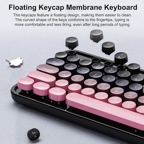 2.4G Full Size Wireless Keyboard and Mouse Combo, Bluetooth/2.4G Dual Mode, Typewriter Style Round Keycap, Cute Gradient Colors, Compatible with PC/Notebook/Tablet/Smartphone (Black Pink) in Saudi Arabia