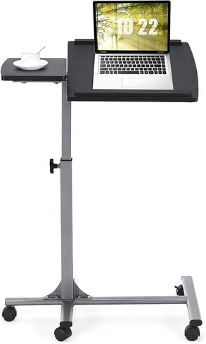 COSTWAY Rolling Laptop Stand, Mobile Laptop Tray and Cart with 45 ° Degree Swivel Tilting Tabletop, Height Adjustable Mobile Podium from 24.5'' to 36'', Overbed Computer Table for Sofa, Bed in Saudi Arabia