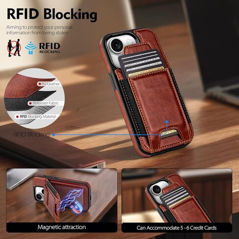 Compatible with iPhone 14 Wallet Case with Card Holder,Women Men Phone Case PU Leather RFID Blocking Shockproof Magnetic Flip Cover Credit Card Slots Kickstand,for Apple 14 6.1",Brown in Saudi Arabia