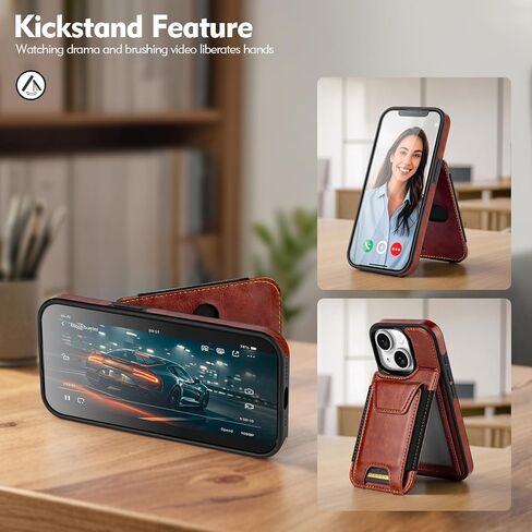 Compatible with iPhone 14 Wallet Case with Card Holder,Women Men Phone Case PU Leather RFID Blocking Shockproof Magnetic Flip Cover Credit Card Slots Kickstand,for Apple 14 6.1",Brown in Saudi Arabia
