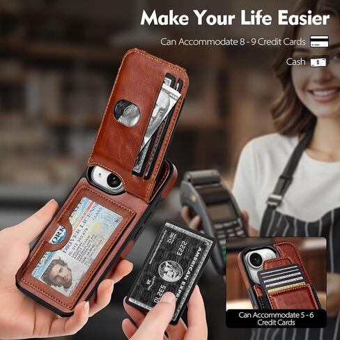 Compatible with iPhone 14 Wallet Case with Card Holder,Women Men Phone Case PU Leather RFID Blocking Shockproof Magnetic Flip Cover Credit Card Slots Kickstand,for Apple 14 6.1",Brown in Saudi Arabia