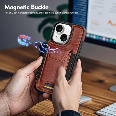 Compatible with iPhone 14 Wallet Case with Card Holder,Women Men Phone Case PU Leather RFID Blocking Shockproof Magnetic Flip Cover Credit Card Slots Kickstand,for Apple 14 6.1",Brown in Saudi Arabia