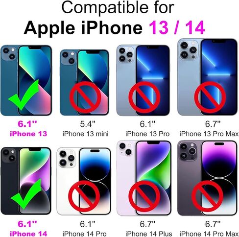 محفظة لهاتف iPhone 14 وحافظة iPhone 13، [مسند] حامل 3 بطاقات [غلاف داخلي من مادة TPU مقاوم للصدمات]، غطاء قلاب واقٍ مغناطيسي من جلد البولي يوريثان مقاس 6.1 بوصة، زهرة سوداء in Kuwait