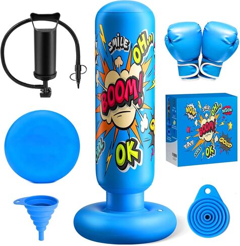 Punching Bag for Kids, 5-in-1 Boxing Set for Kids 3-12 as Christmas, Birthday Gifts, 63" Inflatable Punching Bag with Boxing Gloves, Practice Karate, Taekwondo in Saudi Arabia