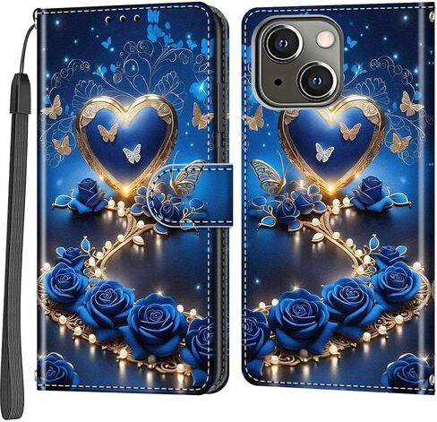 محفظة لهاتف iPhone 14 وحافظة iPhone 13، [مسند] حامل 3 بطاقات [غلاف داخلي من مادة TPU مقاوم للصدمات]، غطاء قلاب واقٍ مغناطيسي من جلد البولي يوريثان مقاس 6.1 بوصة، زهرة سوداء in Kuwait