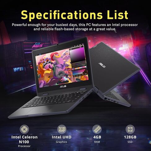 كمبيوتر محمول ASUS مقاس 11.6 بوصة عالي الدقة يعمل باللمس 2 في 1 للأعمال، Intel Celeron N100، ذاكرة الوصول العشوائي 4 جيجابايت، 128 جيجابايت SSD، رسومات UHD، كاميرا ويب، WiFi 6، Windows 11 Pro، رمادي (متجدد) in Kuwait