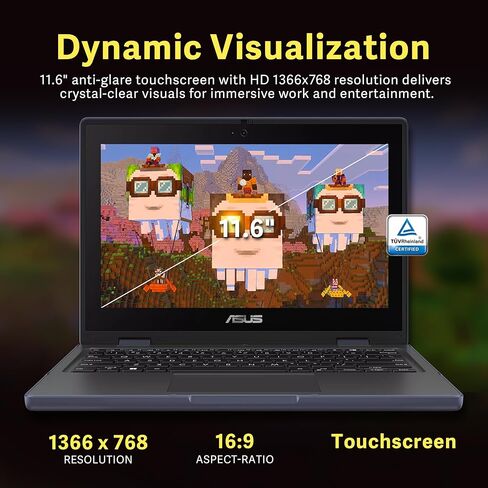 كمبيوتر محمول ASUS مقاس 11.6 بوصة عالي الدقة يعمل باللمس 2 في 1 للأعمال، Intel Celeron N100، ذاكرة الوصول العشوائي 4 جيجابايت، 128 جيجابايت SSD، رسومات UHD، كاميرا ويب، WiFi 6، Windows 11 Pro، رمادي (متجدد) in Kuwait