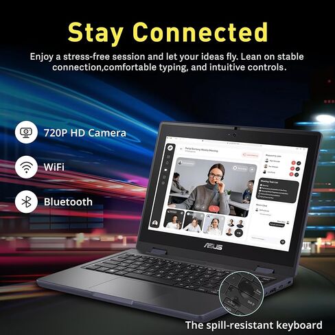 كمبيوتر محمول ASUS مقاس 11.6 بوصة عالي الدقة يعمل باللمس 2 في 1 للأعمال، Intel Celeron N100، ذاكرة الوصول العشوائي 4 جيجابايت، 128 جيجابايت SSD، رسومات UHD، كاميرا ويب، WiFi 6، Windows 11 Pro، رمادي (متجدد) in Kuwait