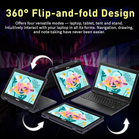 كمبيوتر محمول ASUS مقاس 11.6 بوصة عالي الدقة يعمل باللمس 2 في 1 للأعمال، Intel Celeron N100، ذاكرة الوصول العشوائي 4 جيجابايت، 128 جيجابايت SSD، رسومات UHD، كاميرا ويب، WiFi 6، Windows 11 Pro، رمادي (متجدد) in Kuwait