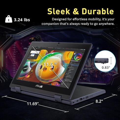 كمبيوتر محمول ASUS مقاس 11.6 بوصة عالي الدقة يعمل باللمس 2 في 1 للأعمال، Intel Celeron N100، ذاكرة الوصول العشوائي 4 جيجابايت، 128 جيجابايت SSD، رسومات UHD، كاميرا ويب، WiFi 6، Windows 11 Pro، رمادي (متجدد) in Kuwait