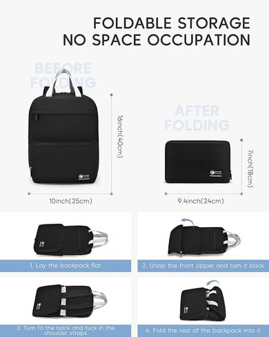 Lightweight United Airlines Personal Item Bag 17x10x9 Ultralight 0.5lb Foldable Travel Backpack for Women Men College Casual Daypack (Black) in Saudi Arabia