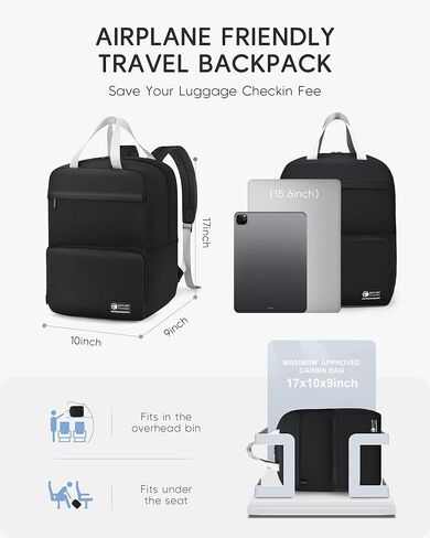 Lightweight United Airlines Personal Item Bag 17x10x9 Ultralight 0.5lb Foldable Travel Backpack for Women Men College Casual Daypack (Black) in Saudi Arabia