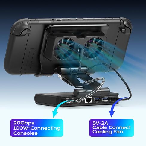 3 Speed Dual Magnetic Cooling Fans Steam Deck Docking Station for ROG Ally X/Legion Go (S)/MSI Claw, Switch Dock Station with 4K@144Hz, USB 3.2x3, PD100W, Ethernet Fit and HDMI for Handheld Consoles in Kuwait