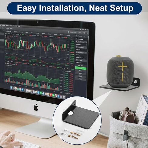 Wall Mount Shelf Metal L-Shaped Speaker Holder, Universal Single Sound Speaker Wall Mount Bracket, Small Storage Rack for Smart Speakers, Projector, Router, Remote, Home Organizer, 105×110×35mm, Black in Saudi Arabia