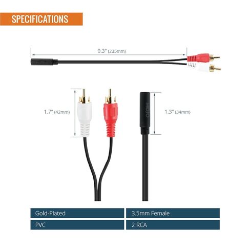 Tecmojo 3.5mm Female to 2RCA Male Stereo Audio Adapter, Gold Plated Y Splitter Cable for Smartphones, Tablets, Computer, MP3, Speaker, Home Theater, 11 inch, 2 Pack in Saudi Arabia