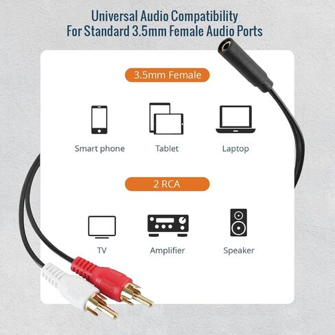 Tecmojo 3.5mm Female to 2RCA Male Stereo Audio Adapter, Gold Plated Y Splitter Cable for Smartphones, Tablets, Computer, MP3, Speaker, Home Theater, 11 inch, 2 Pack in Saudi Arabia