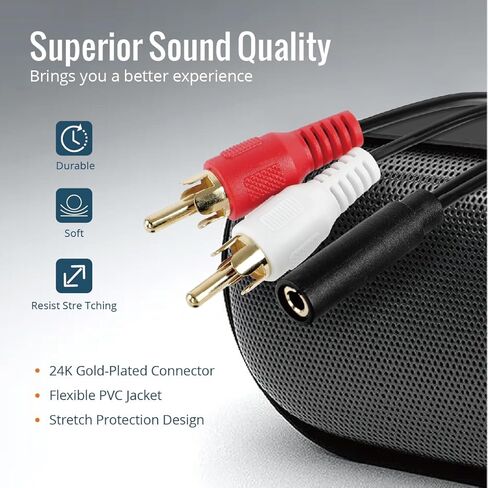 Tecmojo 3.5mm Female to 2RCA Male Stereo Audio Adapter, Gold Plated Y Splitter Cable for Smartphones, Tablets, Computer, MP3, Speaker, Home Theater, 11 inch, 2 Pack in Saudi Arabia