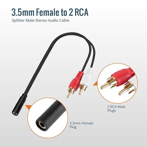 Tecmojo 3.5mm Female to 2RCA Male Stereo Audio Adapter, Gold Plated Y Splitter Cable for Smartphones, Tablets, Computer, MP3, Speaker, Home Theater, 11 inch, 2 Pack in Saudi Arabia