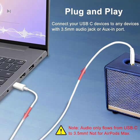 USB C to Aux Cord, 3.5mm to Type C Male Headphone Audio Cable Compatible with iPhone 17 16 15 Pro Max/Galaxy S25 S24 S23 S22 Ultra/Pixel 10/ iPad Pro Air/MacBook for Car Stereo Headset Speaker in Saudi Arabia