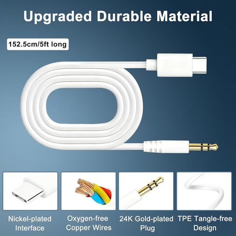 USB C to Aux Cord, 3.5mm to Type C Male Headphone Audio Cable Compatible with iPhone 17 16 15 Pro Max/Galaxy S25 S24 S23 S22 Ultra/Pixel 10/ iPad Pro Air/MacBook for Car Stereo Headset Speaker in Saudi Arabia