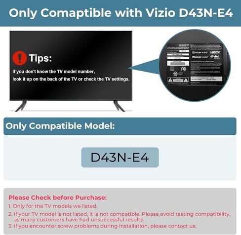 حامل قاعدة التلفزيون فقط لـ Vizio TV Lges D43N-E4، وليس لطرازات التلفزيون الأخرى، لاستبدال أقدام تلفزيون Vizio مع البراغي والتعليمات، سهل التركيب in Kuwait