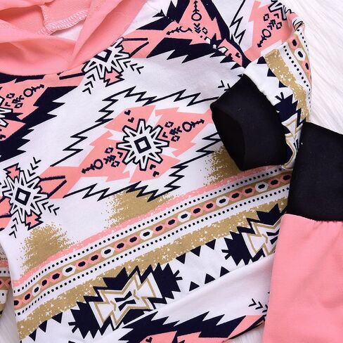 Kashoer 2Pcs Baby Girls Fall Winter Long Sleeve Floral Geometric Print Hoodie + Pants Outfit Set (0-6M, Pink) 2 in Saudi Arabia