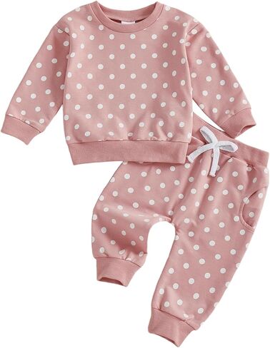 Mubineo Toddler Baby Girl Clothes Cute Polka Dot Sweatshirt Sweatpant Outfits Newborn Girls Fall Winter Tops Pant Outfit in Saudi Arabia