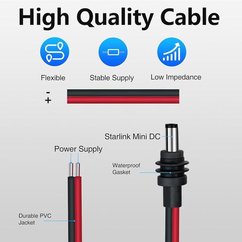 كابل أسلاك التوصيل الكهربائية DC5521 لـ Starlink Mini - 14AWG DC 5.5 مم × 2.1 مم قابس ذكر إلى سلك عاري سلك إصلاح مصدر الطاقة مفتوح النهاية، ملحقات كابل تمديد مقاوم للماء 3.3FT (1) in Kuwait